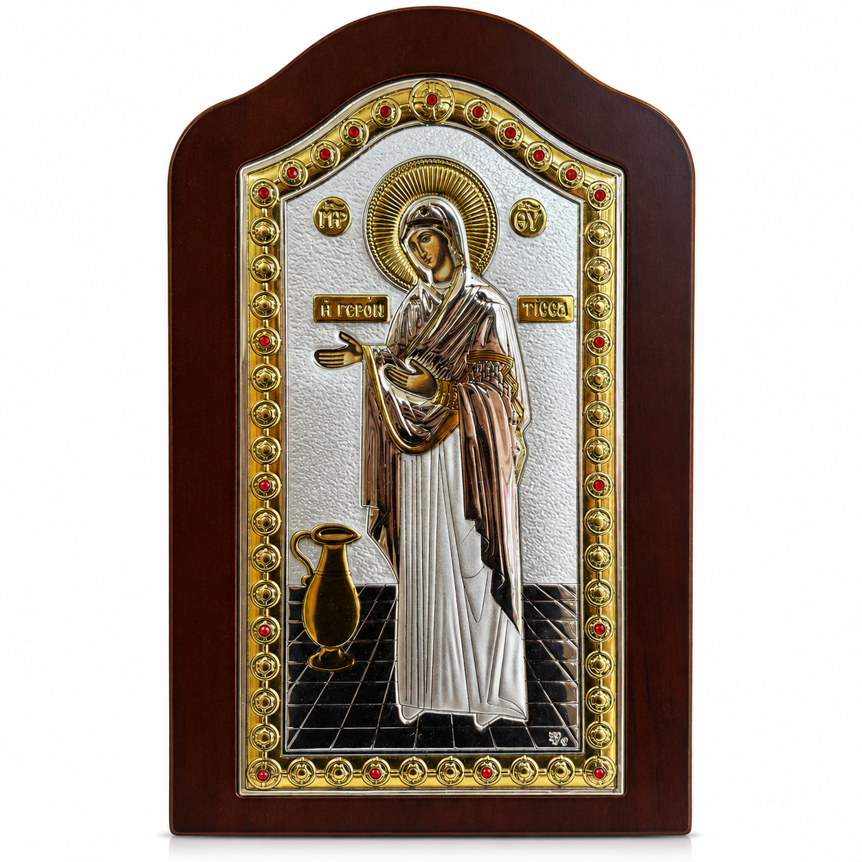 Icoană Argintată 925 Maica Domnului Gerontissa 17 × 27 cm – Mănăstirea Vatoped, Sfântul Munte Athos
