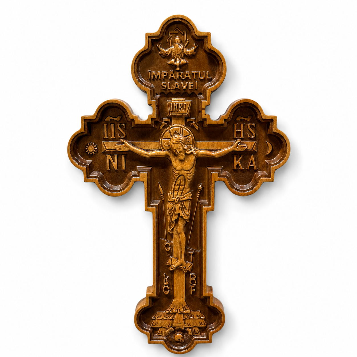Cruce Ortodoxa Sculptata din Lemn de Maslin 30 cm - Adusa din Sfantul Munte Athos