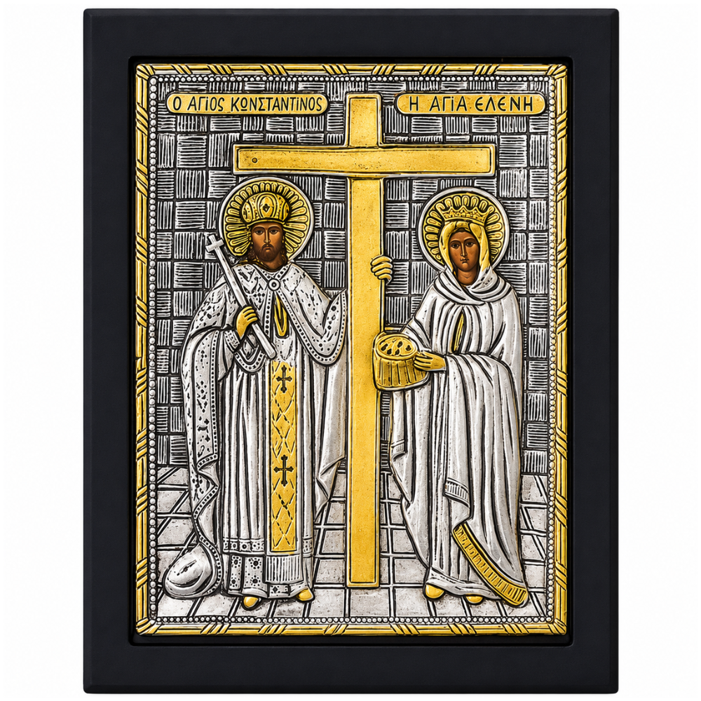 Icoana Sfintilor Imparati Constantin si Elena, Lucrate manual pe lemn de Mahon, Import Athos