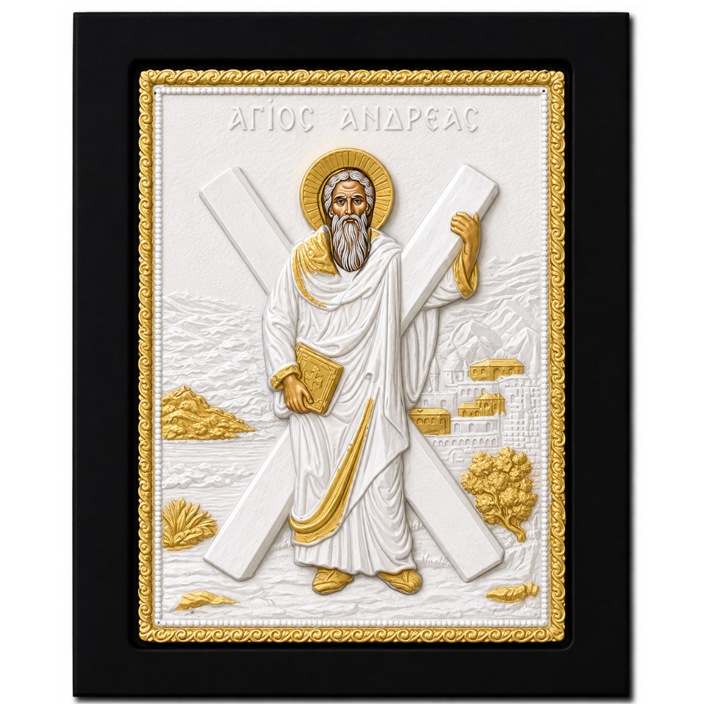 Icoana Sfantului Andrei - Ocrotitorul Romaniei, Lucrata manual pe lemn de Mahon, Import Athos