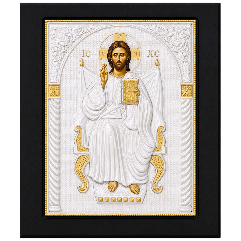 Icoana Mantuitorului pe Tronul Imparatesc, Lucrata manual pe lemn de Mahon, Import Athos