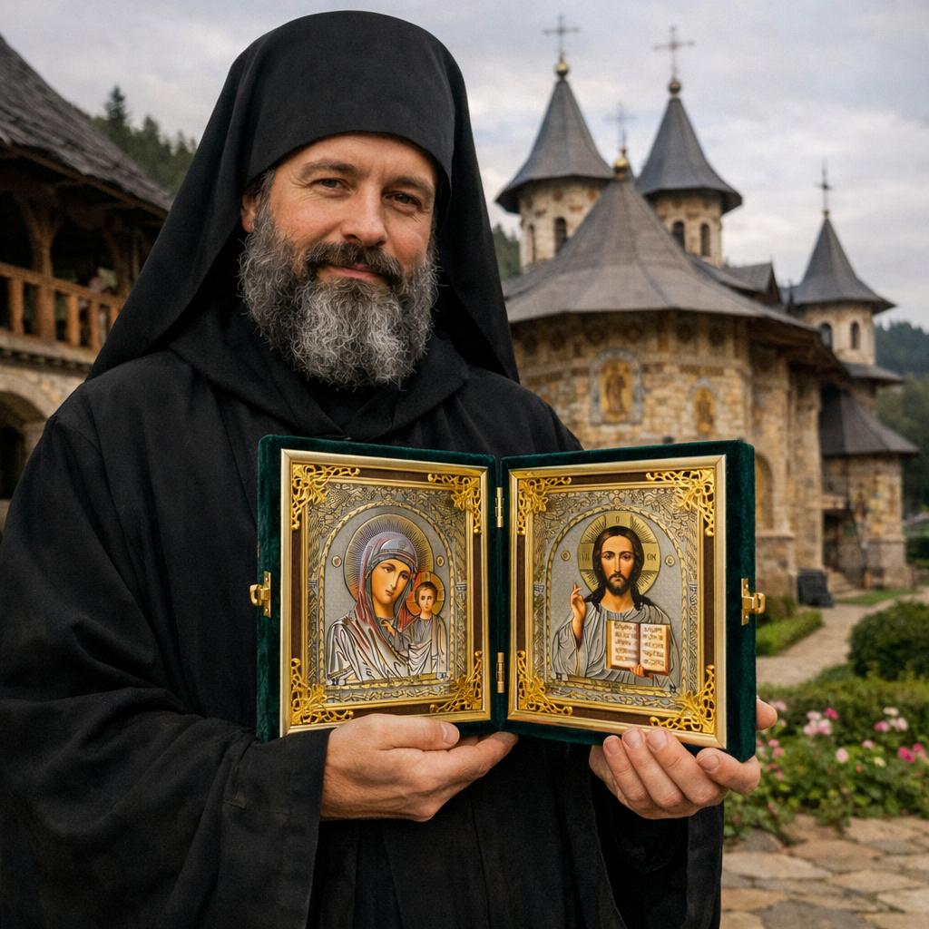 Icoana Sfanta Bizantina Maica Domnului Kazan si Mantuitorul IIsus, tip carte cu coperti din catifea
