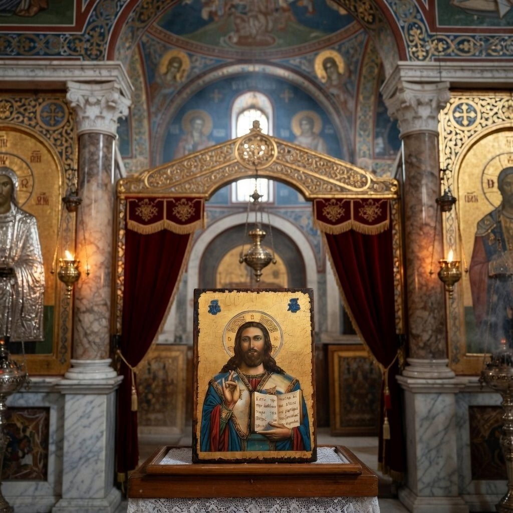 Icoana Bizantina Iisus Hristos Pantocrator – Dimensiuni 40x30, Realizata in Relief