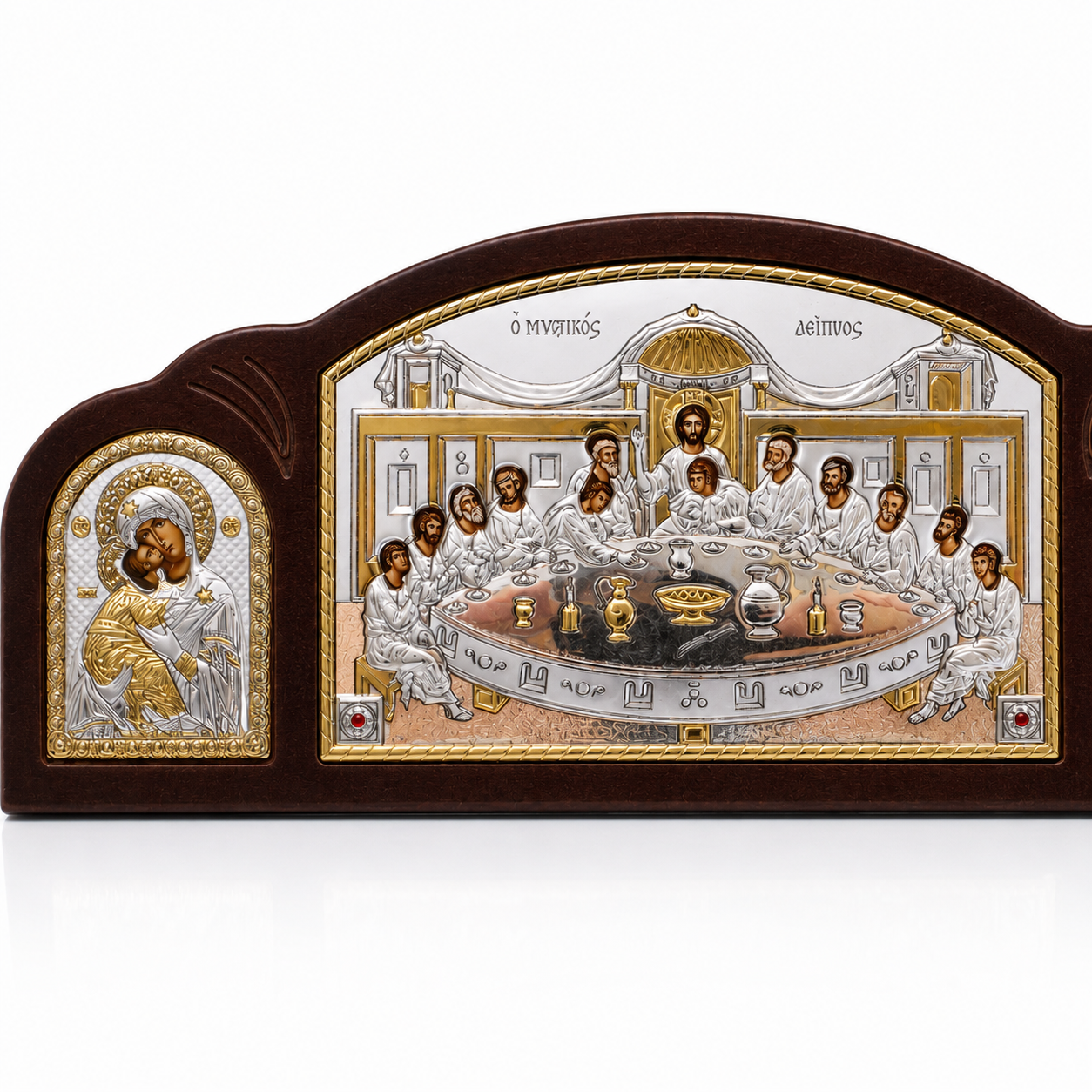 Icoană Tripla Argintată Cina cea de Taină 27,5 × 12 cm – Mănăstirea Vatoped, Sfântul Munte Athos