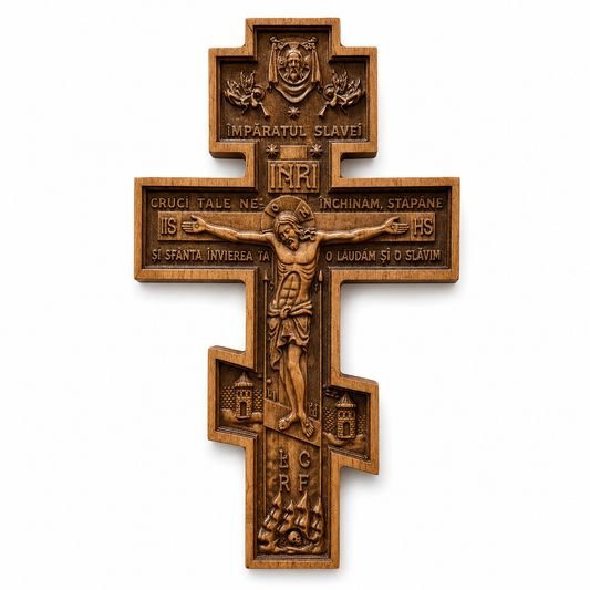 Cruce de Perete Greceasca din Lemn Sculptat – Răstignirea Domnului, 30 cm