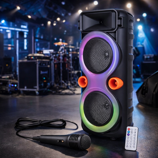 Boxa portabila ThunderBass, inaltime 70 cm, 2 difuzoare de 8", 30W, cu microfon, telecomanda, Bluetooth, USB si radio