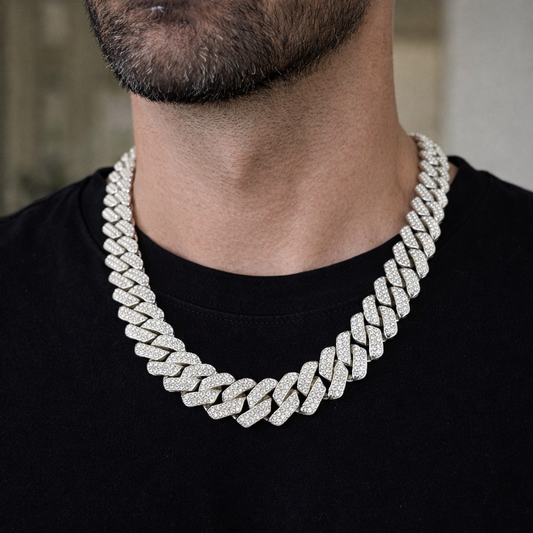 Lant Cuban Iced Diamond Lux, Argintiu, Look Premium