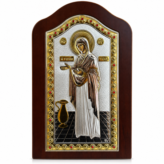 Icoană Argintată 925 Maica Domnului Gerontissa 17 × 27 cm – Mănăstirea Vatoped, Sfântul Munte Athos
