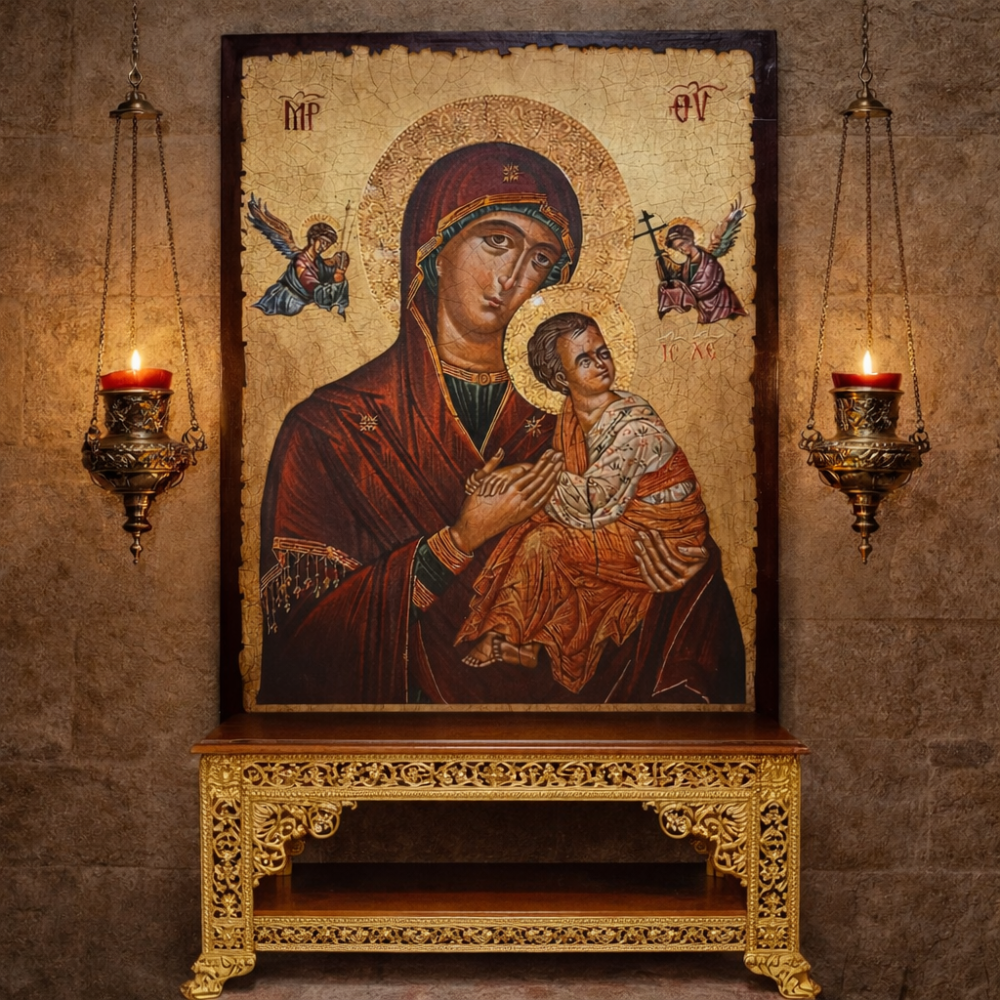 Icoana Bizantina 30x40cm, Fabrica si Sfintita in Athos, pe lemn de Mahon cu Detalii Reliefate