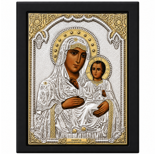 Icoana Maicii Domnului Portarita, Lucrata manual pe lemn de Mahon, Import Athos