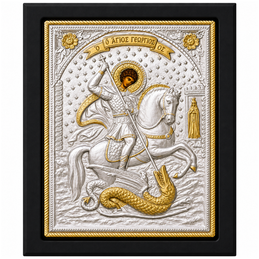 Icoana Sfantului Gheorghe, Lucrata manual pe lemn de Mahon, Import Athos