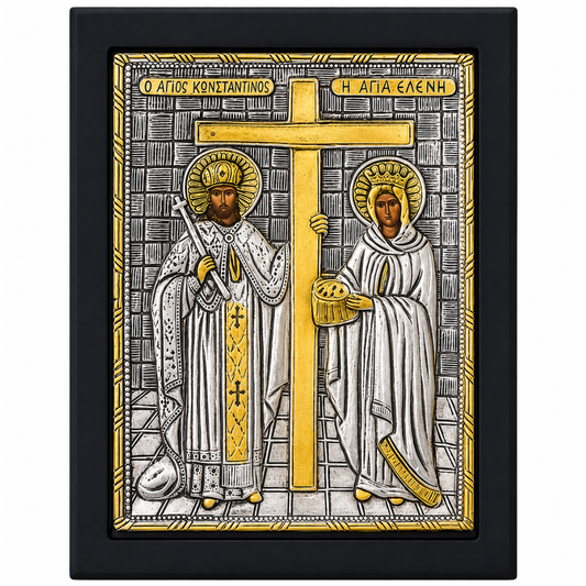 Icoana Sfintilor Imparati Constantin si Elena, Lucrate manual pe lemn de Mahon, Import Athos