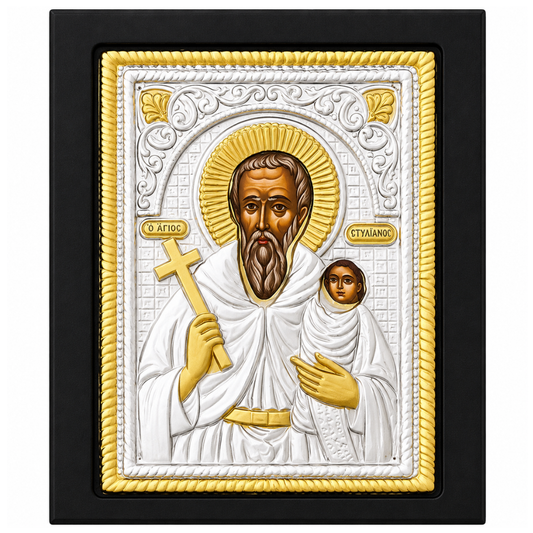Icoana Sfantului Stelian (ocrotitorul copiilor), Lucrata manual pe lemn de Mahon, Import Athos
