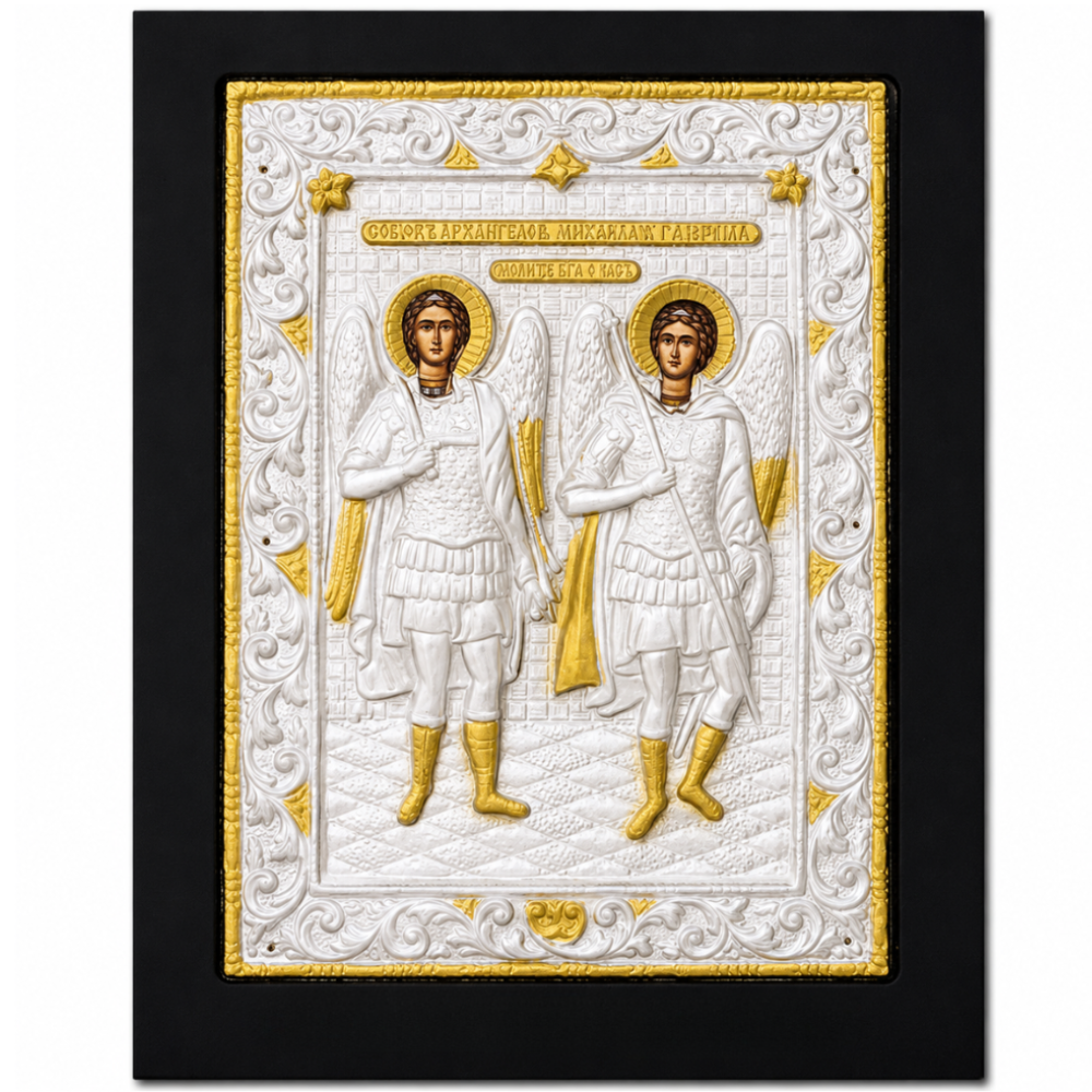 Icoana Sfintilor Arhangheli Mihail si Gavriil, Lucrata manual pe lemn de Mahon, Import Athos