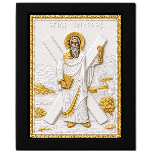 Icoana Sfantului Andrei - Ocrotitorul Romaniei, Lucrata manual pe lemn de Mahon, Import Athos