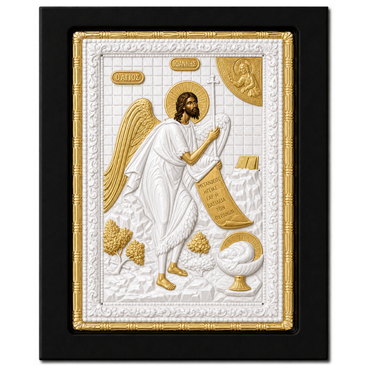 Icoana Sfantului Ioan Botezatorul, Lucrata manual pe lemn de Mahon, Import Athos