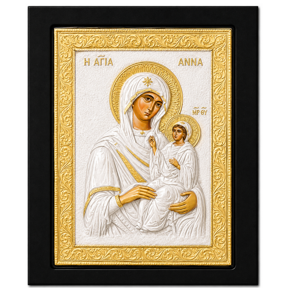 Icoana Sfintei Ana cu Maica Domnului Prunc, Lucrata manual pe lemn de Mahon, Import Athos