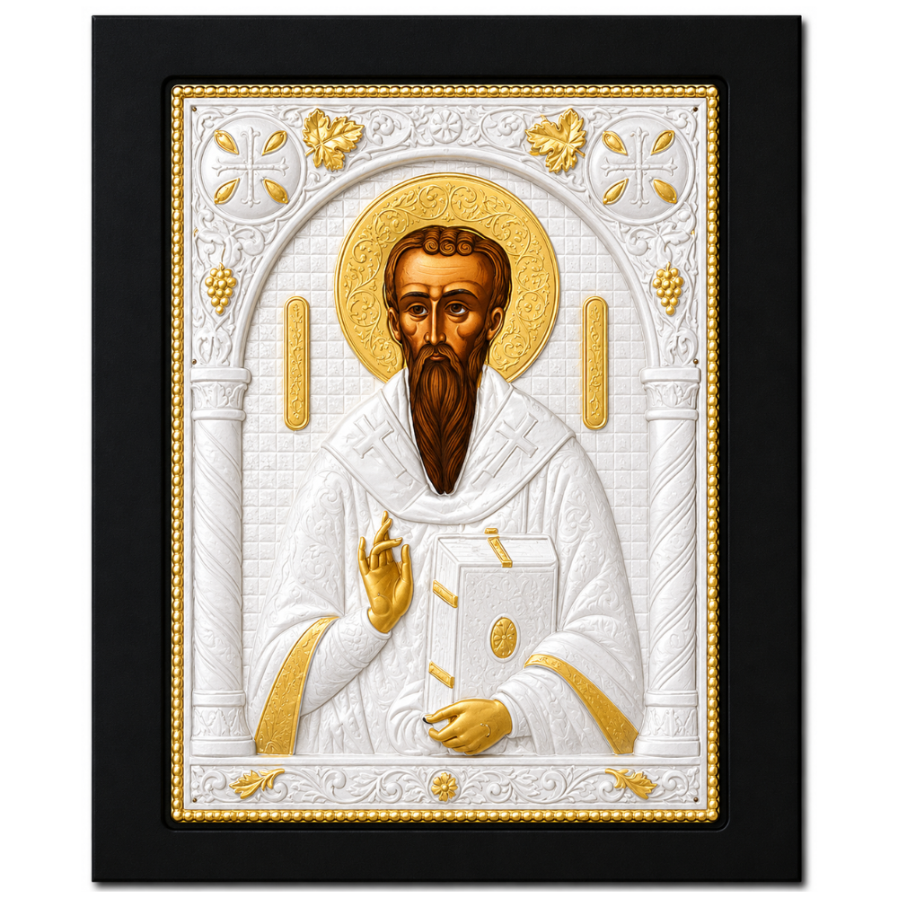 Icoana Sfantului Vasile, Lucrata manual pe lemn de Mahon, Import Athos