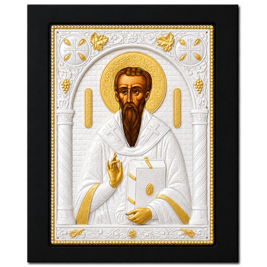 Icoana Sfantului Vasile, Lucrata manual pe lemn de Mahon, Import Athos