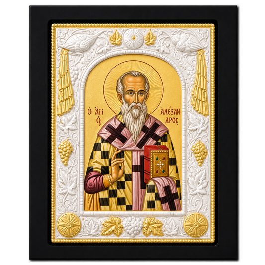 Icoana Sfantului Alexandru, Lucrata manual pe lemn de Mahon, Import Athos