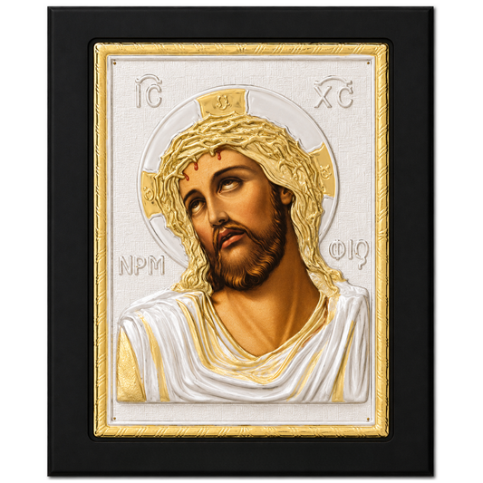 Icoana Mantuitorului cu Coroana de Spini, Lucrata manual pe lemn de Mahon, Import Athos