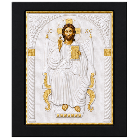 Icoana Mantuitorului pe Tronul Imparatesc, Lucrata manual pe lemn de Mahon, Import Athos