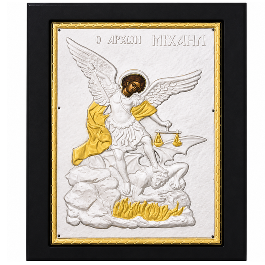 Icoana Sfantului Arhanghel Mihail, Lucrata manual pe lemn de Mahon, Import Athos