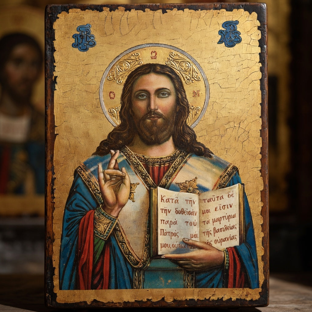 Icoana Bizantina Iisus Hristos Pantocrator – Dimensiuni 40x30, Realizata in Relief